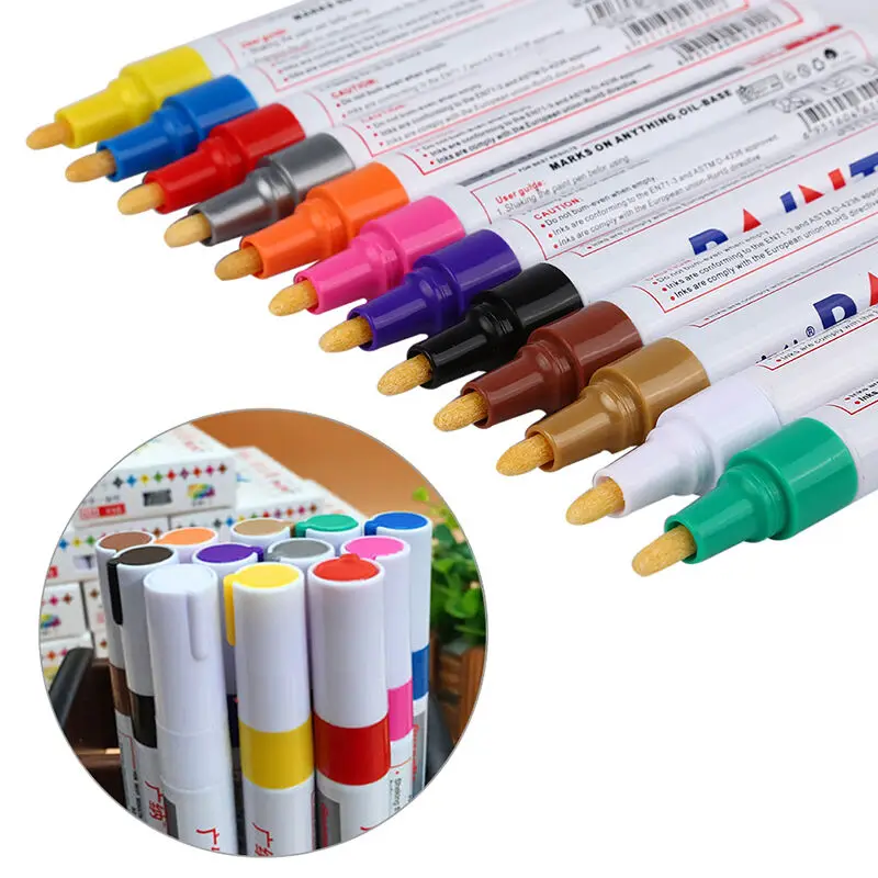 Oily Marker Pen Waterproof 12 Colors Car Tyre Tire Tread CD Metal Acrylic Permanent Paint Marker Sewing Supplies Marker Pen Paint Pen Art Pens