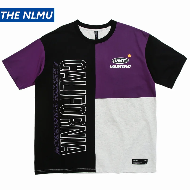 

2020 New Color Block T-shirts Men Streetwear Hip Hop Patchwork Tshirt Contrast Color Tops Tees Male Short Sleeve Cotton HT015