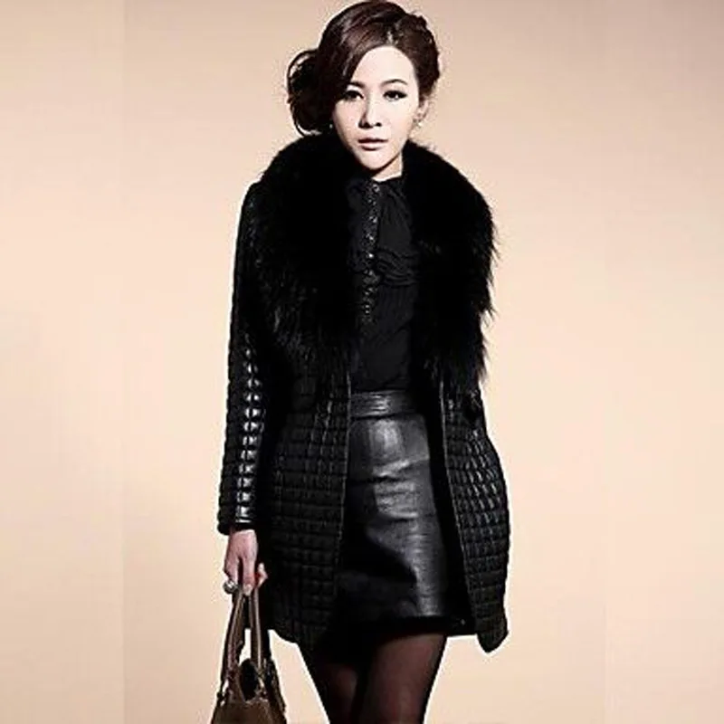 Женская Корейская Элегантная черная длинная куртка из искусственной кожи с меховым воротником новая осенне-зимняя верхняя одежда 6XL