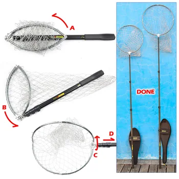 

Fly Fishing Net Telescopic Folding Landing Stainless Steel Aluminum Mesh Compact Portable super strong 2M-2.3M Fishing Hand Net