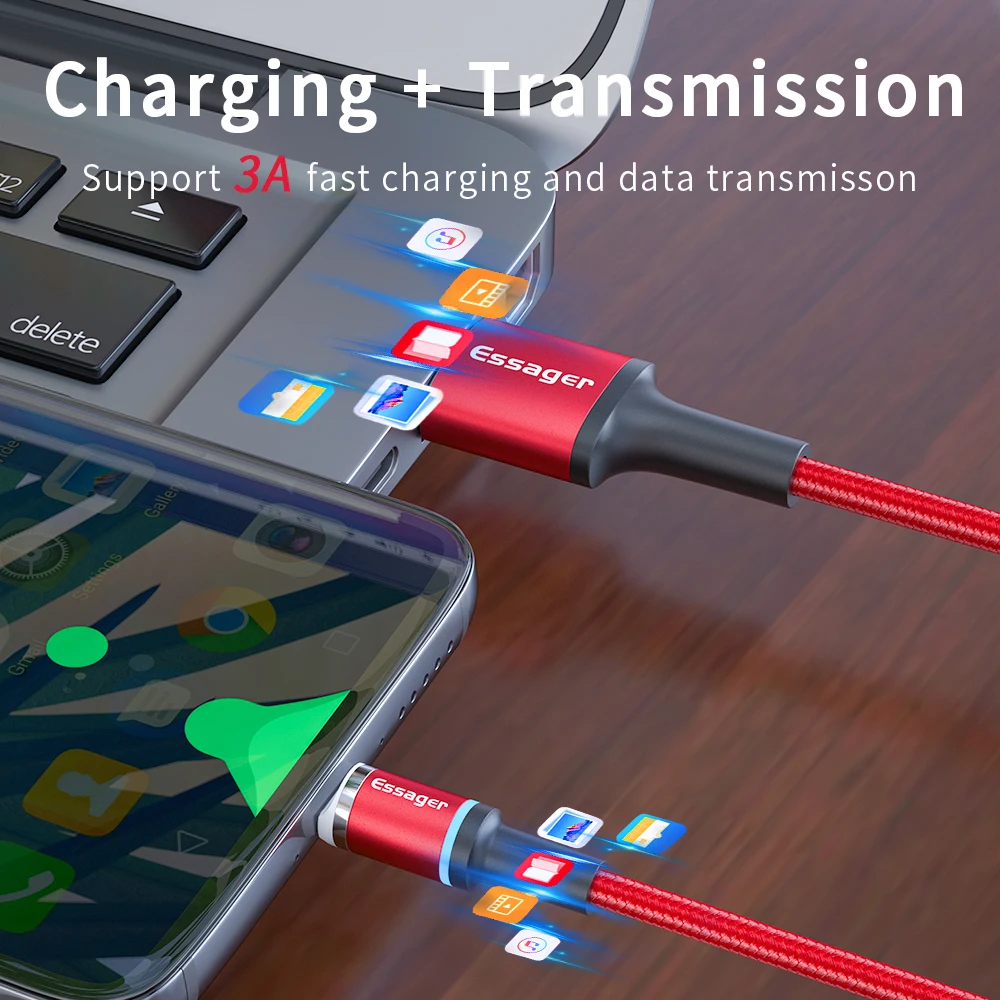 Магнитный Micro USB кабель Essager для iPhone samsung Android кабель быстрой зарядки usb type C 3 м кабель type-C Магнитный адаптер зарядного устройства