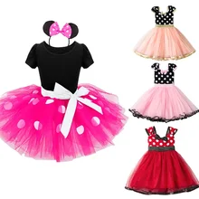 Платье-пачка с Микки и Минни для девочек; детское Летнее нарядное платье в горошек с бантом и героями мультфильмов; наряжаться в костюм; нарядная одежда для девочек на День рождения; Сарафан