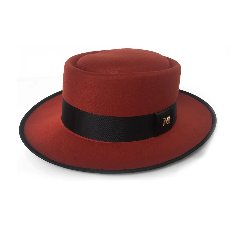 Orange Pork Pie Hat 60 см фетровая шляпа для мужчин, осенняя фетровая шляпа из свинины, крушаемая шапка, зимняя фетровая шляпа Walter, Ретро стиль, Классическая церковная шляпа Trilby YY18110 - Цвет: Orange Pork Pie Hat