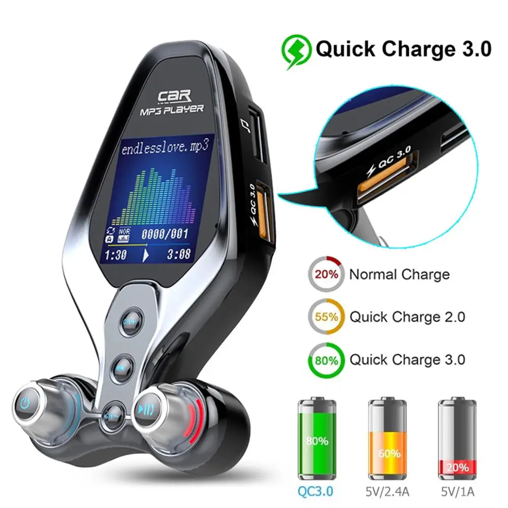 FM Modulator Transmitter Bluetooth 5.0 FM Radio QC3.0 USB Car Charger Handsfree Car Kit Wireless Aux Audio Transmitter fm transmitter