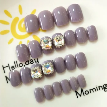 

Newly 24pcs Detachable Wearable Crystal Fake Nails Full Cover Glue Style Nail Patch CLA88