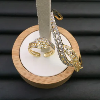 

Vanifin Fashion Jewelry Distinctive Wreath Open Bangle With Ring Banquet Daily Best Gift