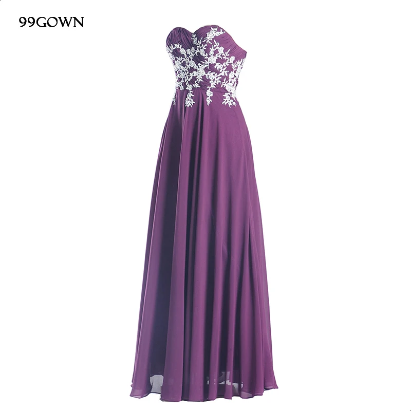 

99GOWN Wedding Party Dresses For Women Strapless Luxury Embroidery Long Chiffon Bridesmaid Dresses Purple Wedding Guest Dress