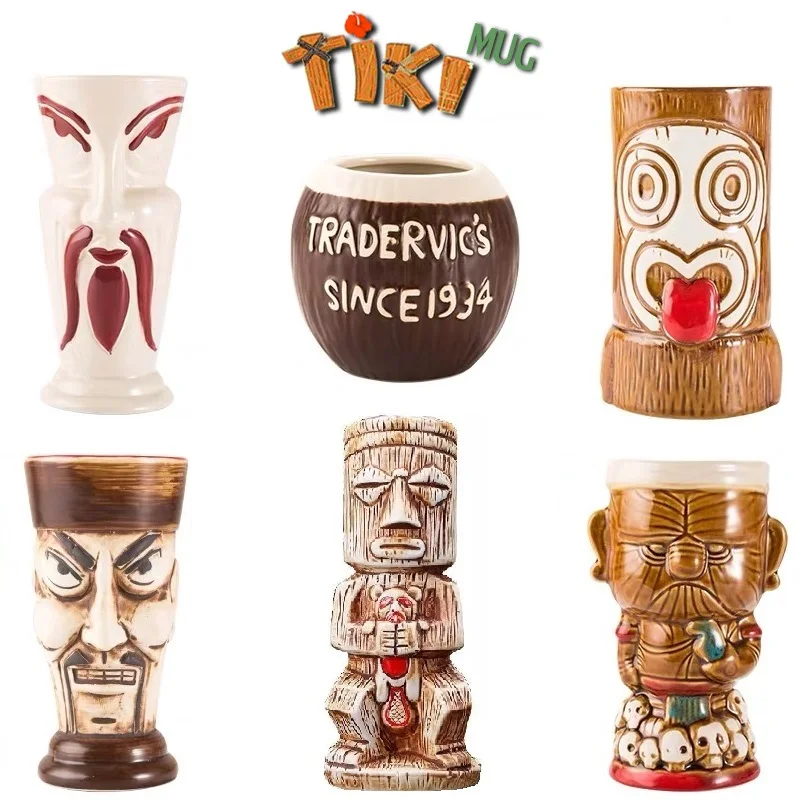 Гавайские кружки Tiki, Коктейльная чашка, пивная кружка для напитков, кружка для вина, керамическая Пасхальная кружка Tiki, барная кружка, инструмент