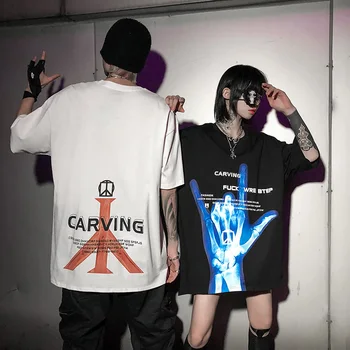 

Harajuku O Neck Short Sleeve White Black Tshirts Men and Women Oversize High Street Loose Casual T Shirt Hip Hop Mens Top Tees