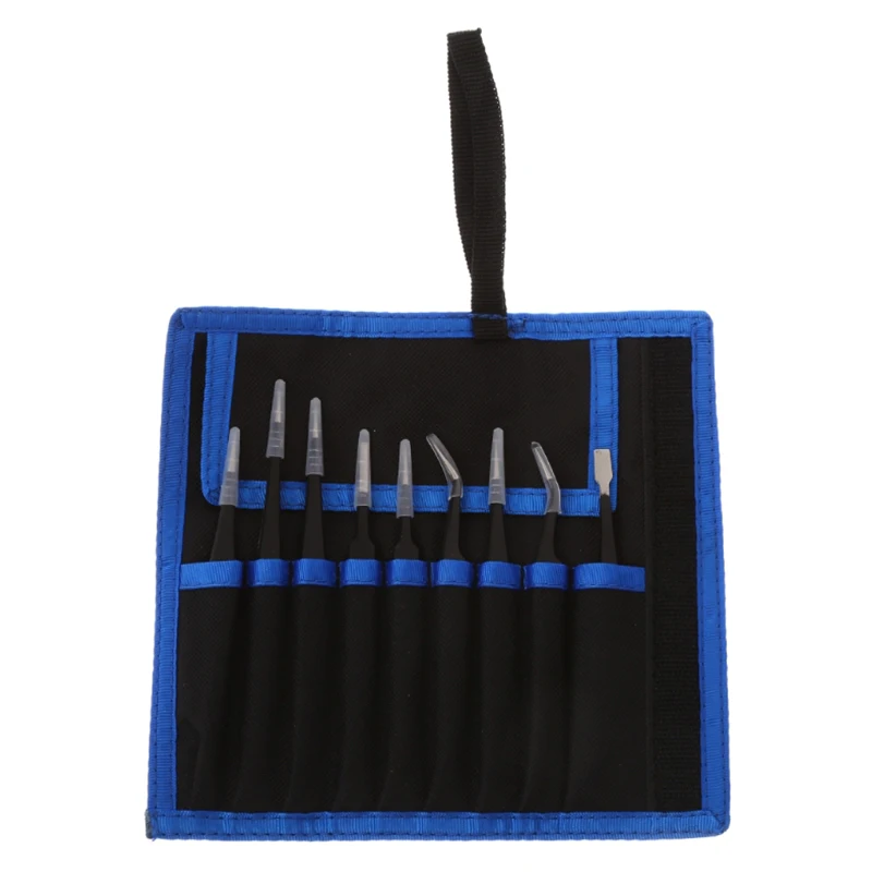 

9 Pcs Precision Tweezers Kit Stainless Steel Anti-Static Set For Electronics Jewelry-Making