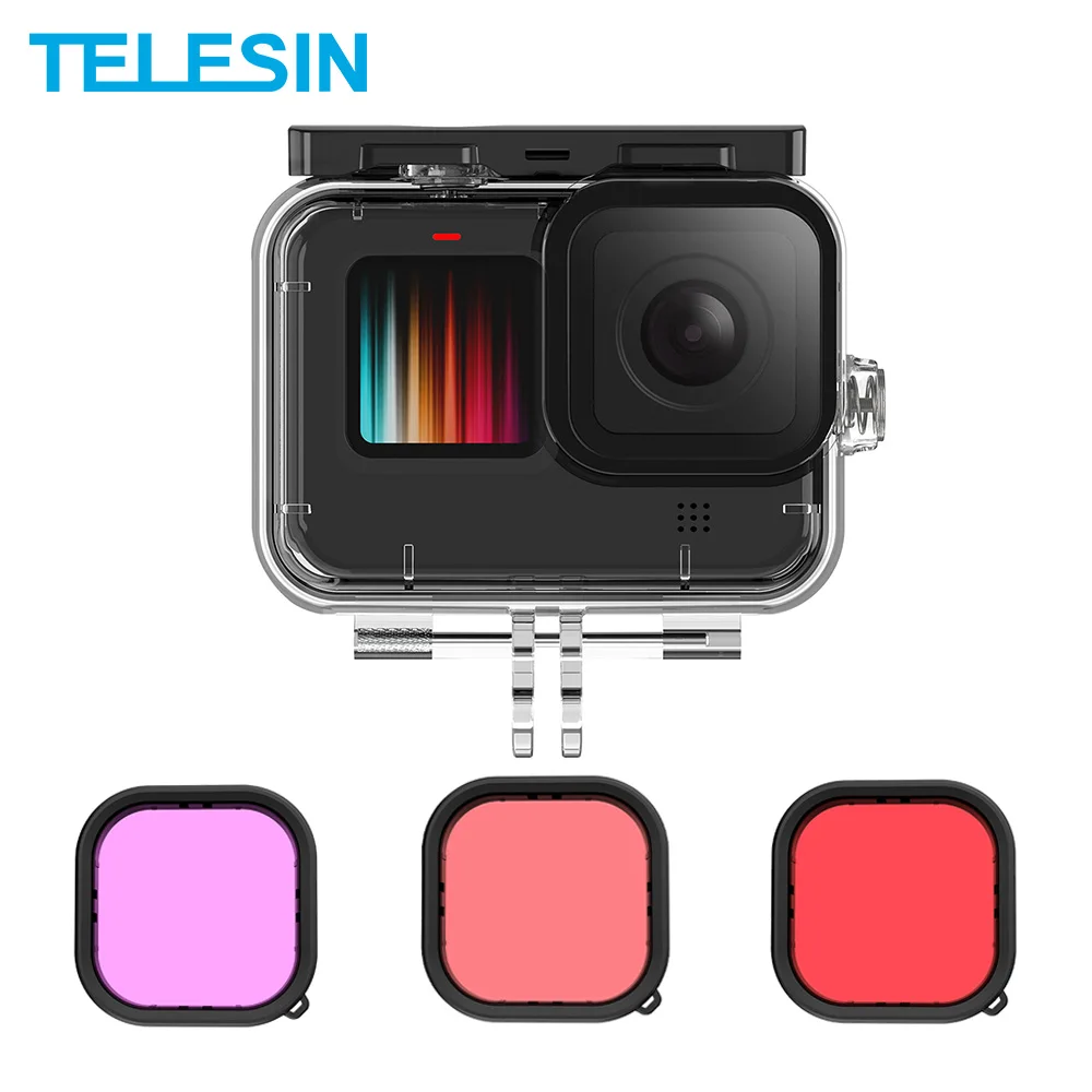 TELESIN 50M Waterproof Case Underwater Tempered Glass Diving Housing Cover Lens Filter for GoPro Hero 9 Black Camera Accessories