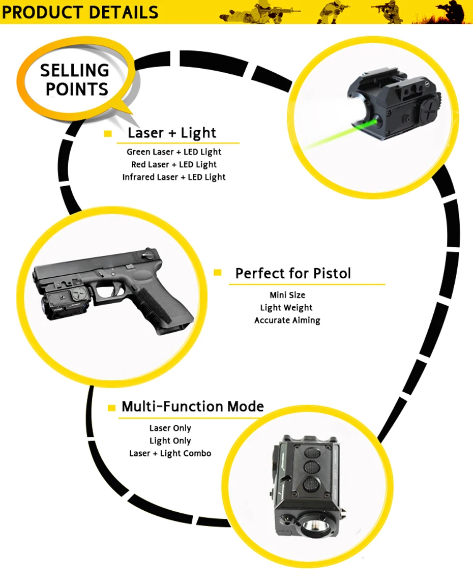 Laserspeed тактический пистолет-светильник Glock и зеленый лазер комбинированный лазерный прицел Страйкбольное Оружие Пистолет вспышка светильник с индикатором работы