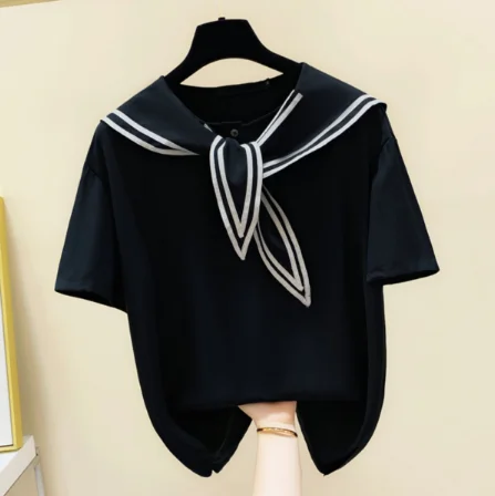 2020 рубашка с матросским воротником женская летняя футболка коротким рукавом