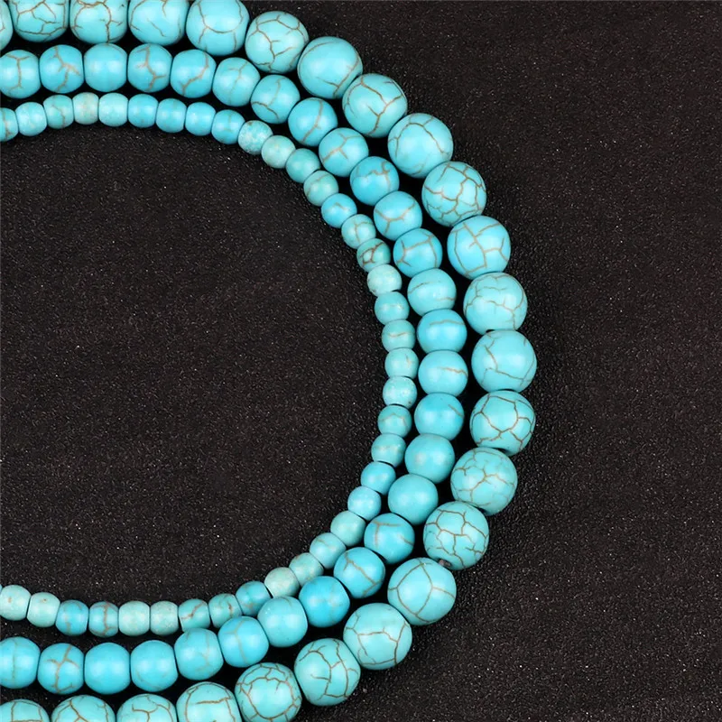 Bracelet de perles craquelées turquoise boho pour femme fermeture