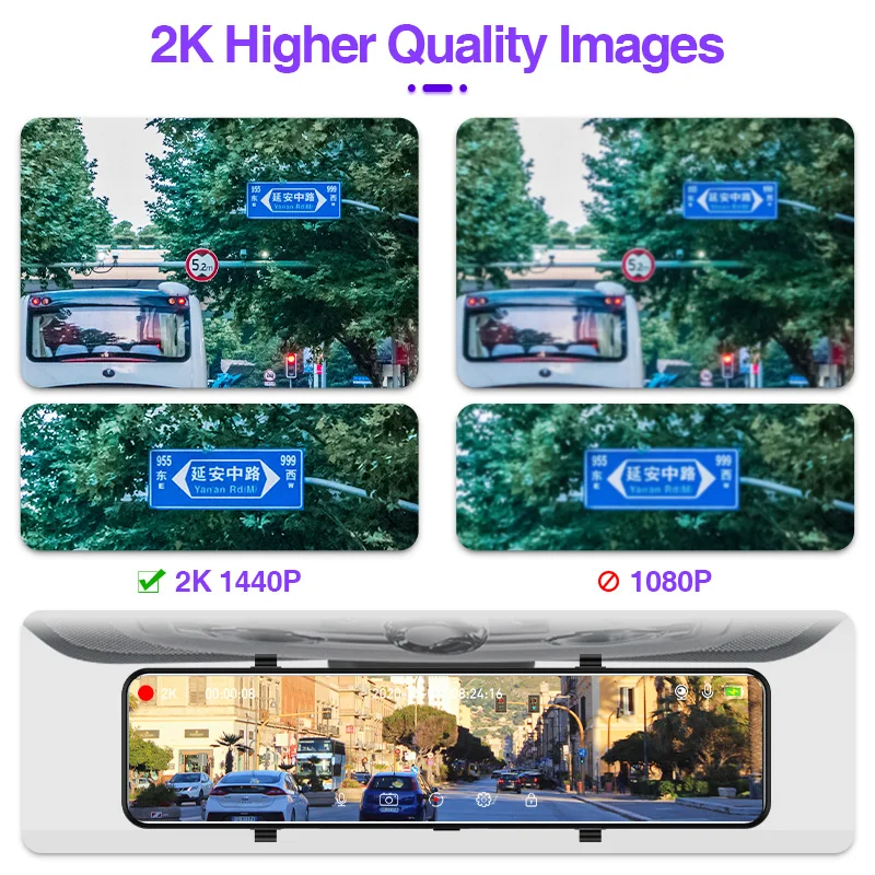E ACE A46 12 дюймов сенсорный Автомобильный видеорегистратор зеркало 1440P Dashcam
