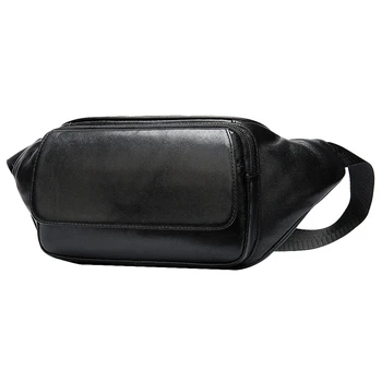 

FGGS-Genuine Leather Men Waist Bag Cell Phone Bag for the Belt Sac Banana Homme Travel Crossbody Bags Male Fanny Chest Pack Blac