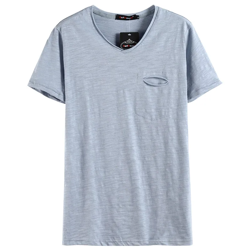 NEGIZBER 2019 New Fashion T Shirt Men Solid Slim Fit V-neck Top Tees Men Casual Soft Cotton Mens T-shirts