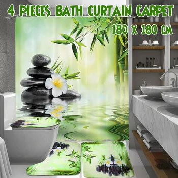 

1 Pack Bamboo Bathroom Set Shower Curtain Bathroom Products Non Slip Toilet Cover Mat Floor Pad