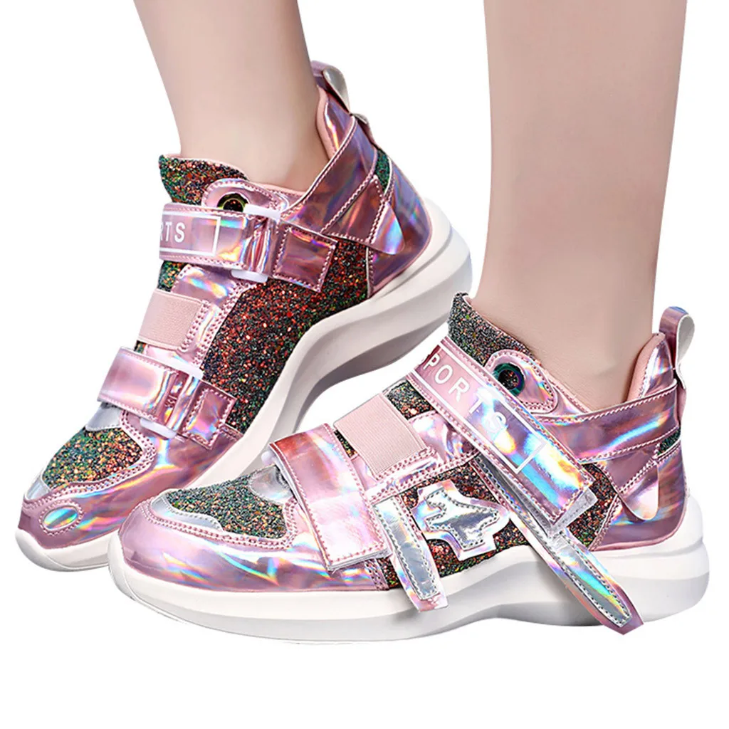 

SAGACE Sneakers Women's Colorful Mirror Trend Spring Wear Personality Nightclub Wild Sequined Non-slip Soft Casual Shoes X0115