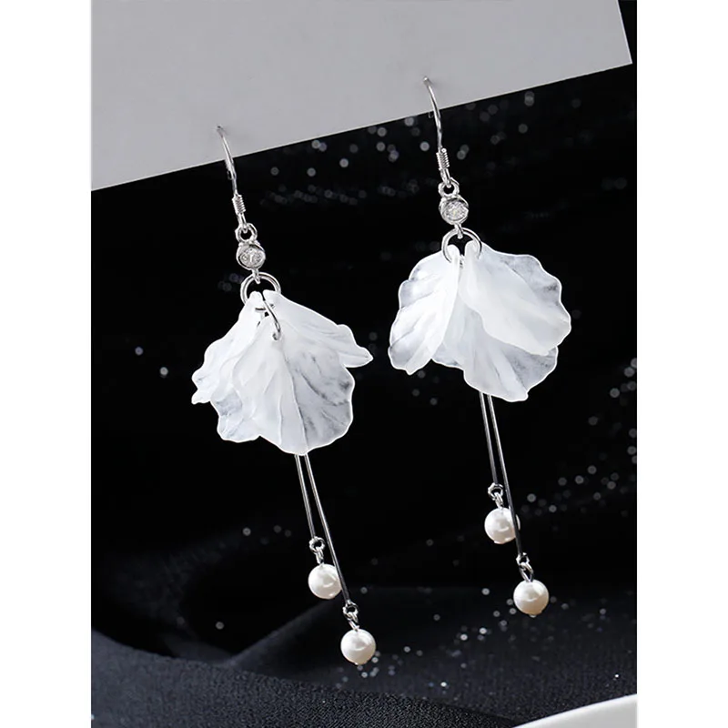 Eternal Flower Pearl Long Tassel Earrings Women Silver Plated Wedding Bridal Accessories pearl earrings flower earrings long earrings crystal tassel earrings dangle earrings drop earrings pendant earrings
