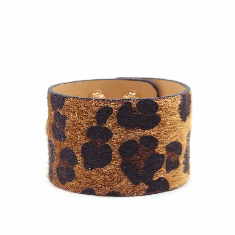 Leopard Big Round Circle Leather Bracelets Women Fashion Girl Bangle Female Jewelry Design Geometric Big Statement Jewelry Gifts - Окраска металла: see chart