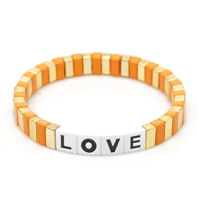 Letter LOVE Bohemia Ins Handmade Charm Enamel Rainbow Tile Bracelet Women Colorful Painted Metal Bracelets Wholesale Jewelry - Metal Color: HDB047-10