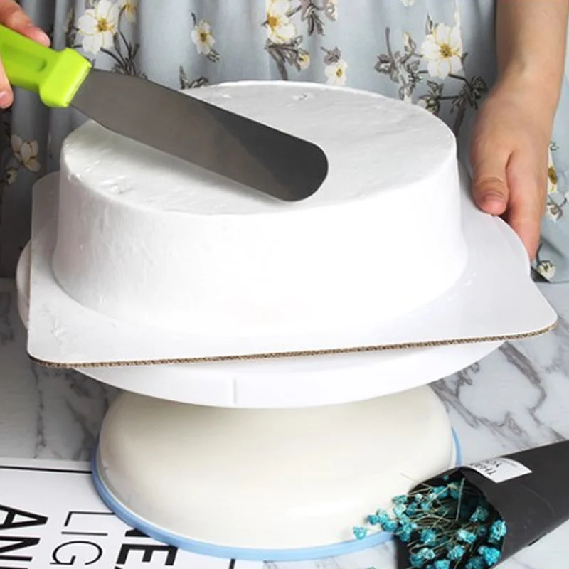  Hoomall 1set Plastic Cake Rotary Table Baking Cake Stand Cream Scraper Set Butter Spatula For Cake 