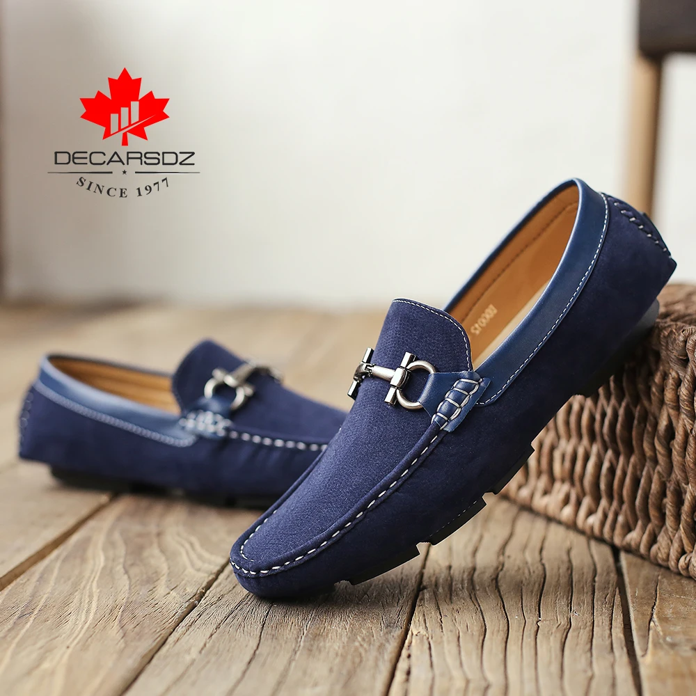 DECARSDZ-mocasines de cuero de ante para hombre, zapatos de moda de verano, calzado clásico de conducción, cómodos, informales, náuticos, 2021