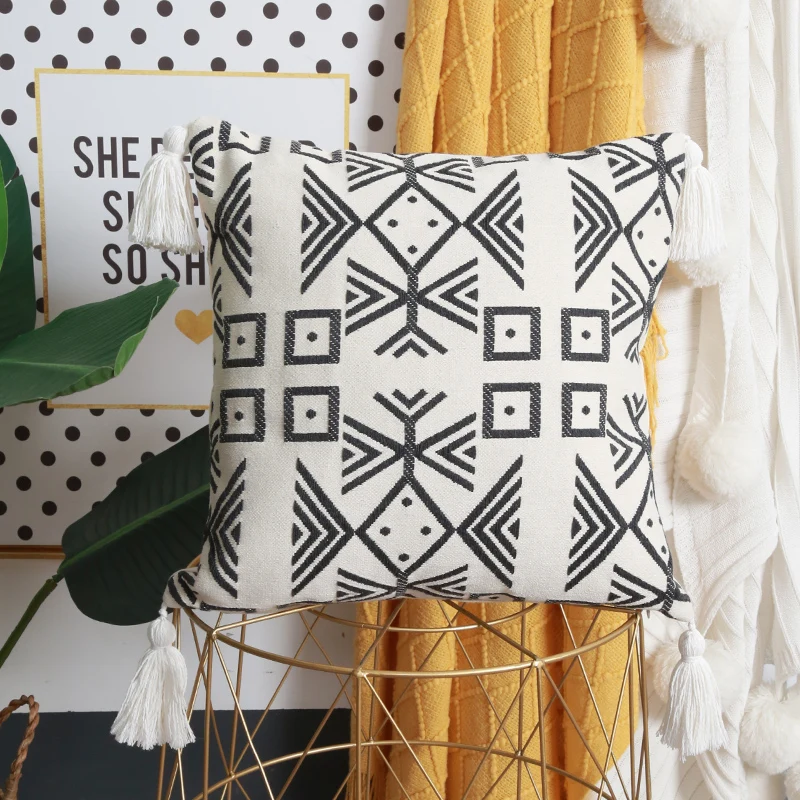 Waliicorners Home Decor Geometric Tassels Cushion Cover 45x45cm 30x50cm Beige Black Cotton Jacquard Pillow Cover 14 Hdc65d40b9acf41529faa18a9f61c8c9bn