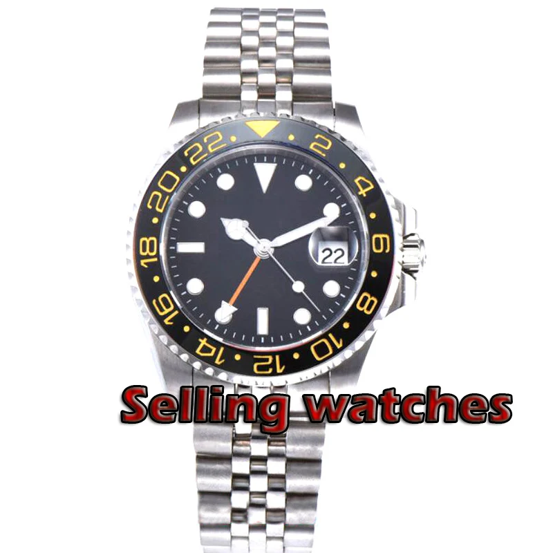 40 мм PARNIS черный светящийся циферблат сапфировое стекло керамический ободок GMT автоматические мужские часы люкс бренд Топ механические часы