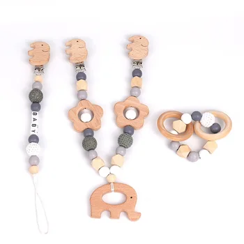 

3 Pcs/Set Baby Stroller Pendant Wooden Pacifier Clips Chain Handmade Infants Bracelet Teether Nursing Baby Chewing Toys