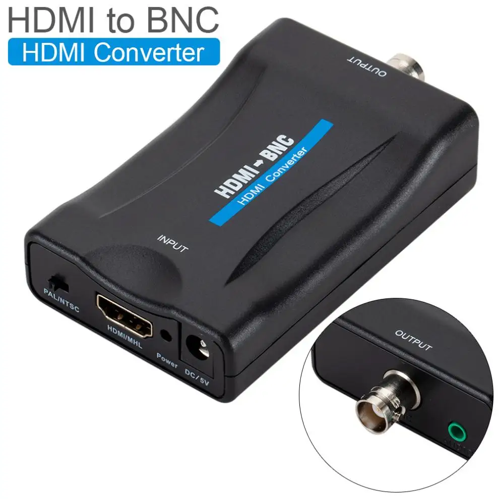 DigiYes Black HDMI to BNC Composite Video Signal Converter Adapter VHS DVD Player Support PAL / NTSC Multifunctiom Durable | Электроника