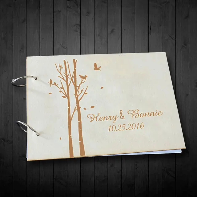 

Tree Custom Name and Date,Personalized Wood Wedding Guest Book, Alternative for Newlyweds Rustic Wedding Photo Album Decor Suppl