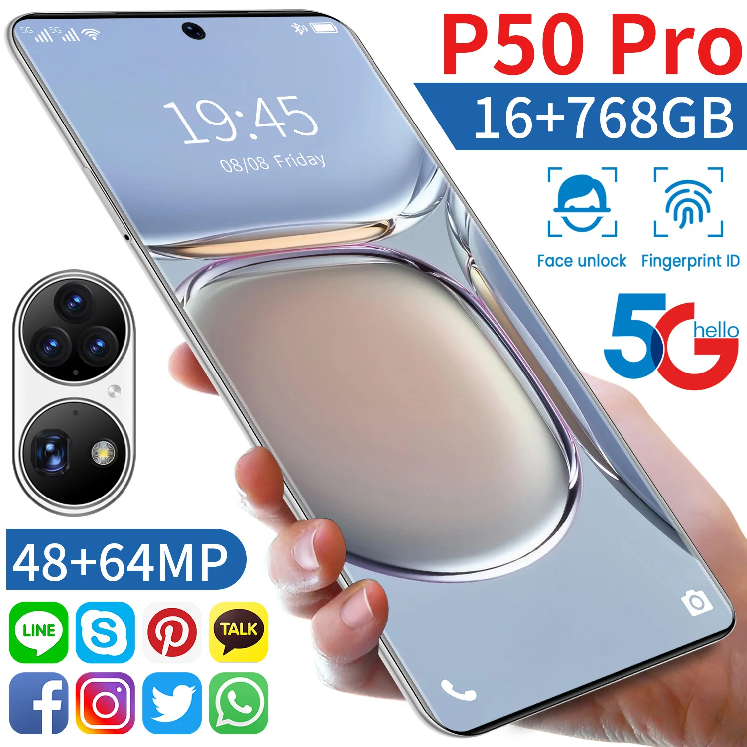 Оригинальный P50 Pro Смартфон Android 16 Гб ОЗУ 768 ПЗУ 7 6 дюймов Full Hd экран 11 0 телефон