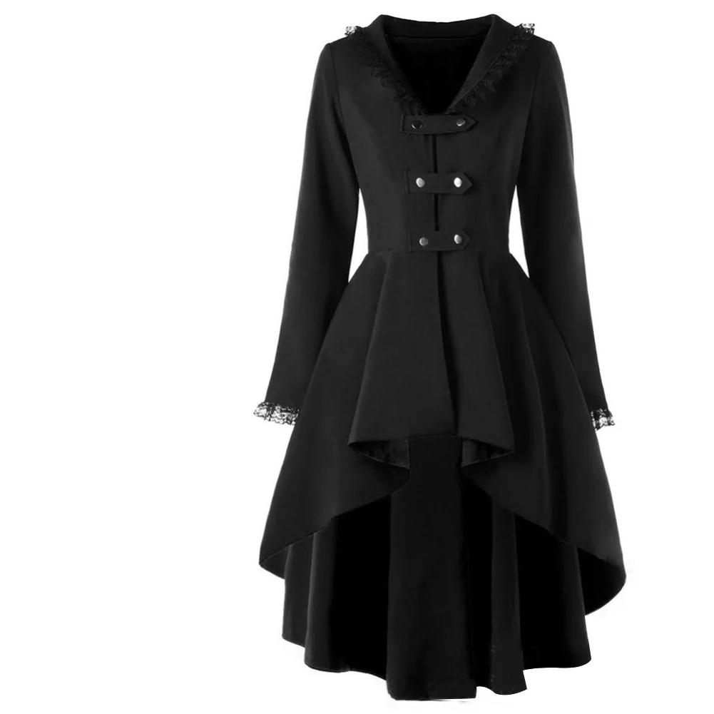 Asymmetrical Lace Patchwork Bandage Trench Gothic Vintage Mid-long Coat Women Black Belt Cloak Windbreaker Female Abrigos Brazil | Женская