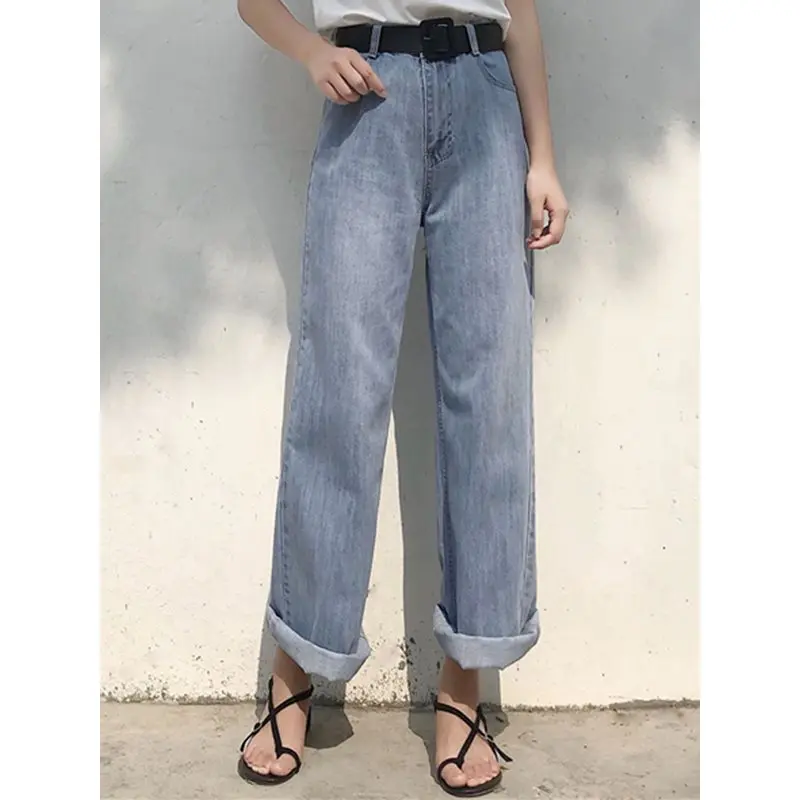 

2019 Autumn Winter Women Blue Denim Jeans High Waist Boyfriend Wide Leg Korean Pants Wide Leg Trousers Loose Autumn Jeans Mujer