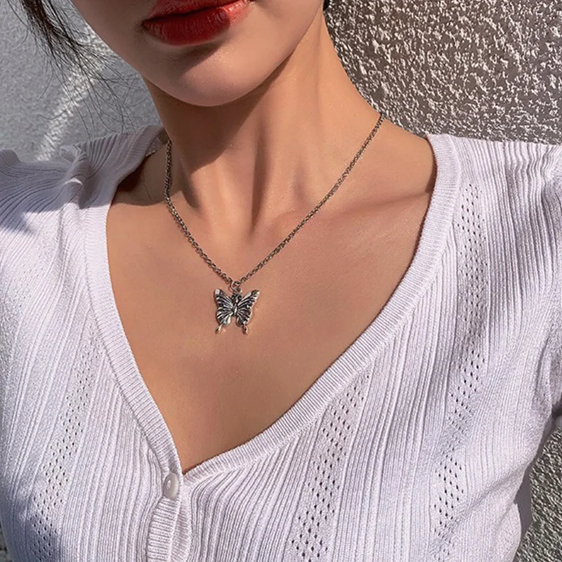 Pendant Necklace Collar-Chain Butterfly Choker Animal Silver-Color Small New Trendy Women