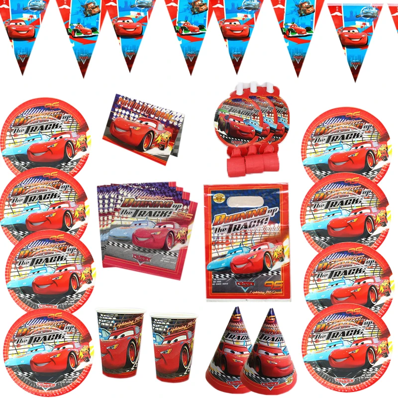 Disney Cars-decoraciones para fiesta de cumpleaños, recuerdo para niños, platos y vasos de papel, vajilla desechable, suministros para fiesta
