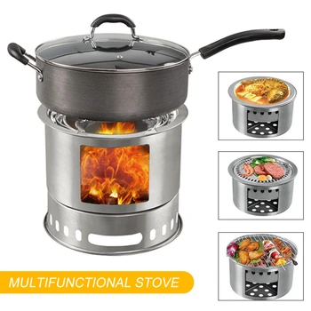 

Multifunctional Camping Wood Stove Portable Wood Burning BBQ Grill Stove for Outdoor Backpacking Hiking Picnic BBQ