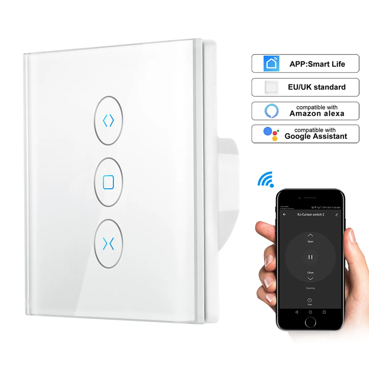 

Curtain Switch By Alexa And Google New EU/UK Plug WIFI Smart Touch Phone Control For Mechanical Limit Blinds Motor