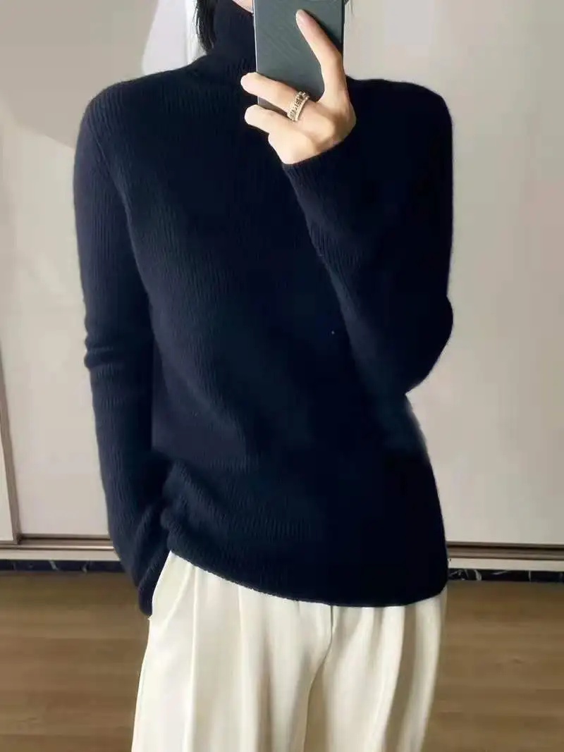 High-neck Cashmere Sweater Women  Lazy Autumn Winter New Wool Knitted Sweater Turtleneck Pullover Female
