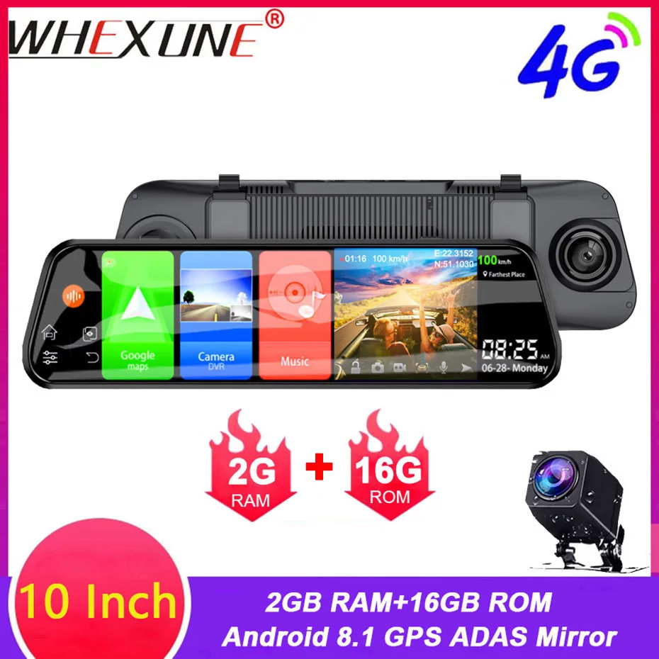 WHEXUNE 4G Автомобильный видеорегистратор 1" Android поток зеркало заднего вида 1080P ADAS Dash Cam камера видео рекордер Авто регистратор Dashcam gps DVRS