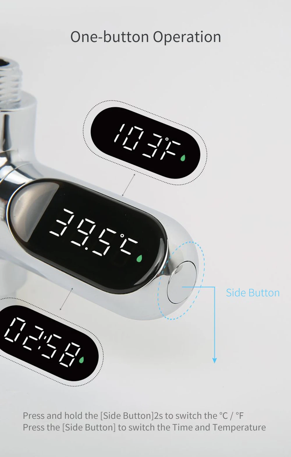 Fahrenheit Tempo Display Fluxo Self-Generating Eletricidade Água Temperture Meter