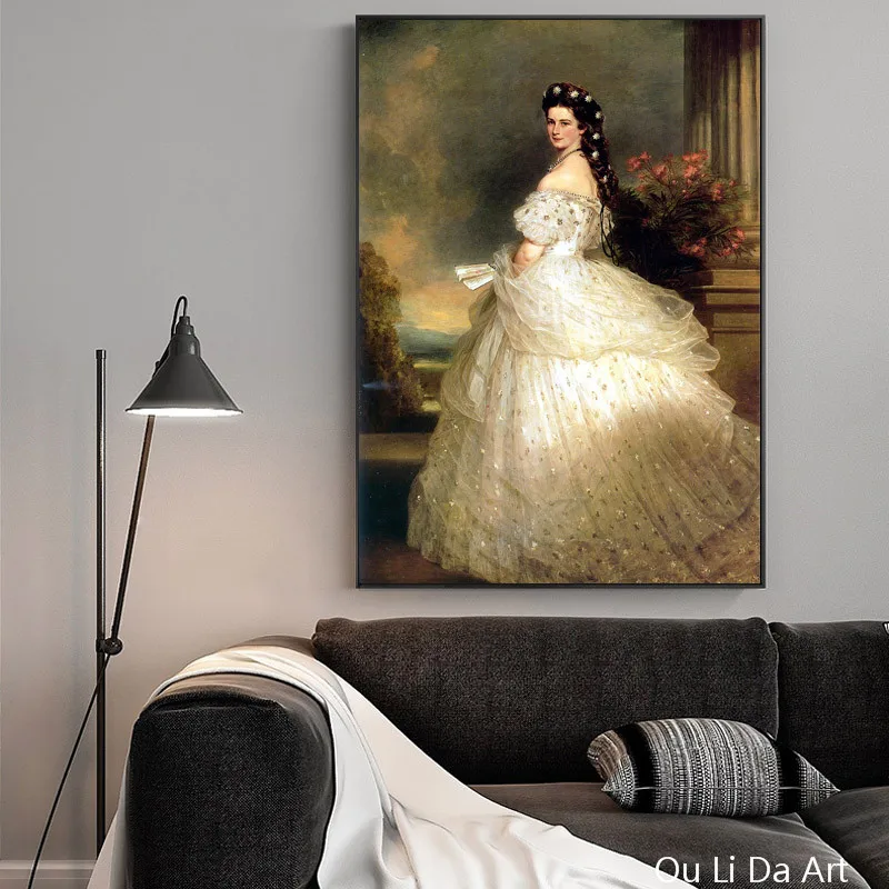 Классическая фигура двора принцесса белая юбка портрет картины маслом Печать на холсте напечатанная на холсте настенная художественная декоративная картина