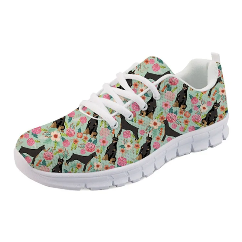 

Spring Summer Women Sneakers Lovely Doberman Dog With Pretty Floral Pattern Lightweight Ladies Mesh Flats Shoes Scarpe Donna