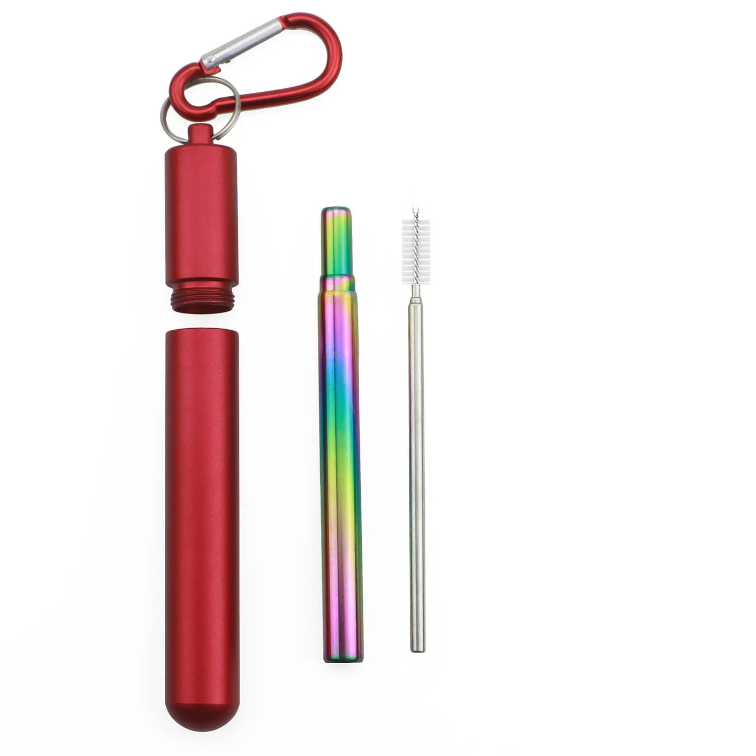 Изменение цвета 304 из нержавеющей стали индукционная температура соломинки многократного использования металла изогнутые прямые соломинки с чистящей щеткой - Цвет: Rainbow-Red