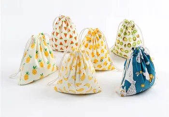

3Pcs/Set Drawstring Bags Fruit Printed Cartoon Household Storage Cloth Bags Foldable Tea/Candy/Gift/Clothes Case Pouch