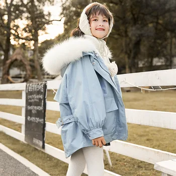 

Teen Winter Jacket for Girls Clothes Kids Coat Fleece Thicken Fur Collar Two Ways Wear Girls Outerwear Outfits Children Clothing