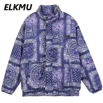 

ELKMU Harajuku Bandana Paisley Pattern Padded Jackets Coats Men Winter Parkas Oversize Thick Jacket Streetwear Windbreaker HE435