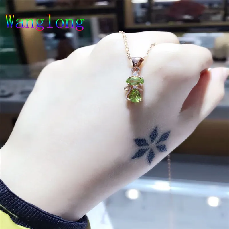 Wanglong 925 пробы Серебряный натуральный Перидот 4*6 мм кулон для женщин Цвет ювелирные изделия